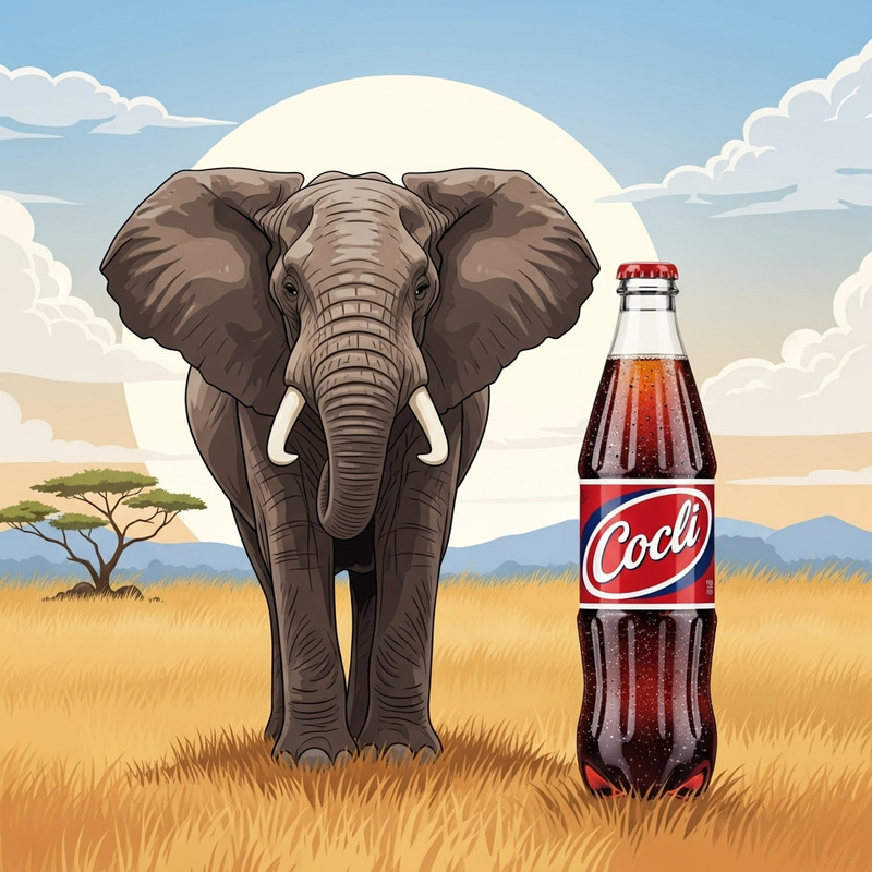 Elephant with Coca-Cola in African Savannah Elephant with Coca-Cola in African Savannah