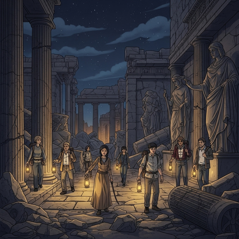 Exploring Ancient Ruins | Diverse Group of Explorers in Mystery Scene