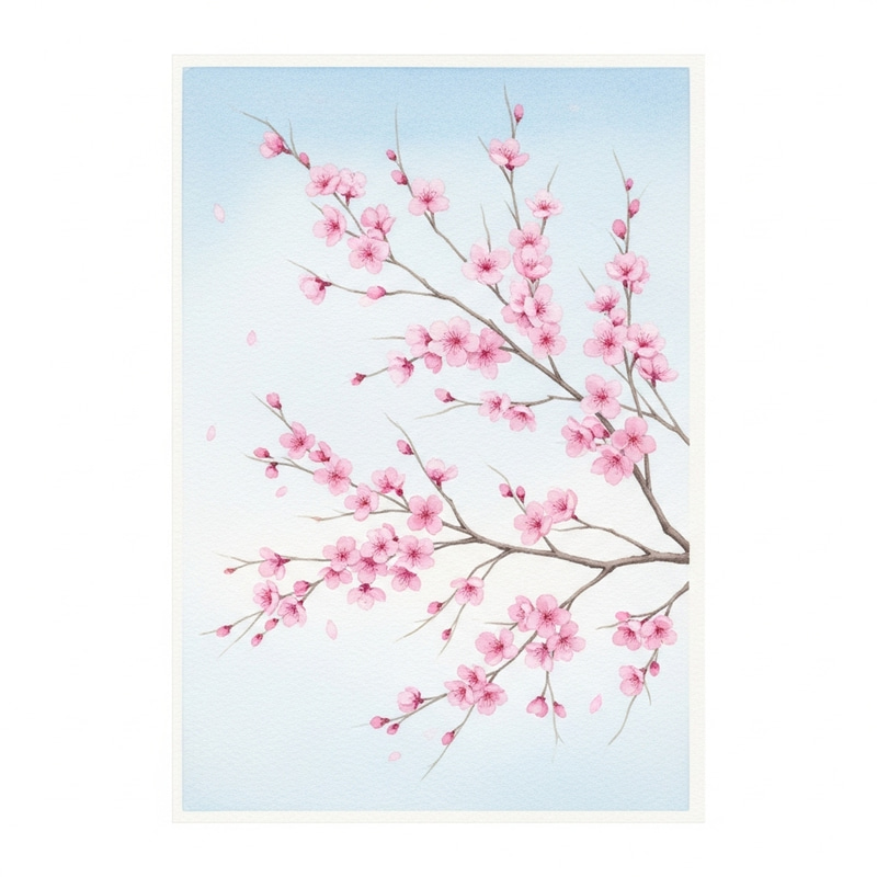 Japanese Cherry Blossom Watercolor Art