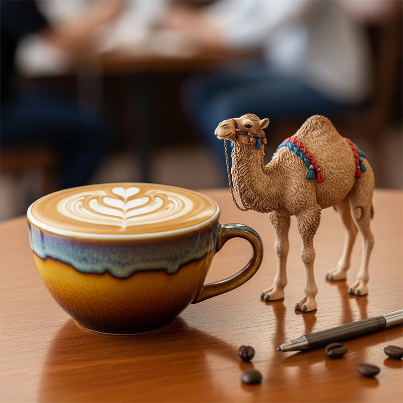 Cappuccino Cup with Camel and Heart-Shaped Cream