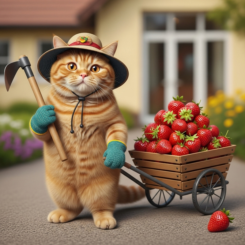 Charming Ginger British Shorthair Cat as Gardener Charming Ginger British Shorthair Cat as Gardener