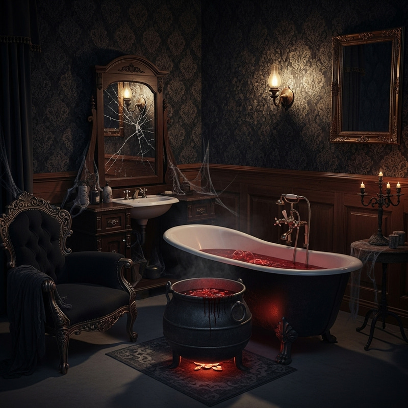 Eerie Gothic Bathroom with Cauldron Bath