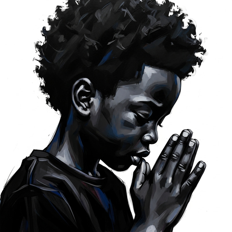 Black Afro Boy Praying - Abstract Art of Diversity Black Afro Boy Praying - Abstract Art of Diversity