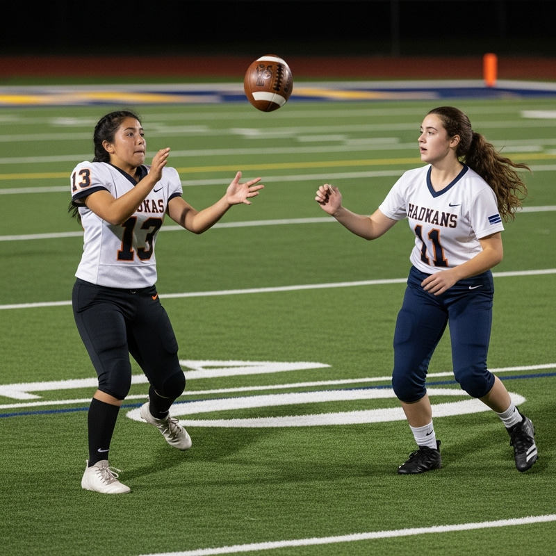 Brown Haired Girl Passes to Brunette Teammate in Soccer Game - Goal Assist Brown Haired Girl Passes to Brunette Teammate in Soccer Game - Goal Assist