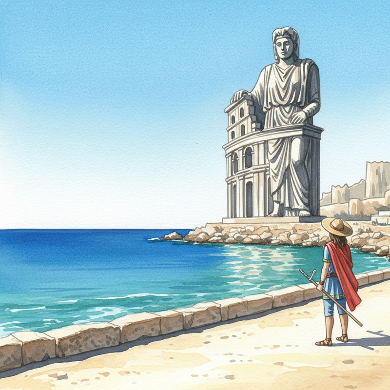 Majestic Colossus of Rhodes in Watercolor Style