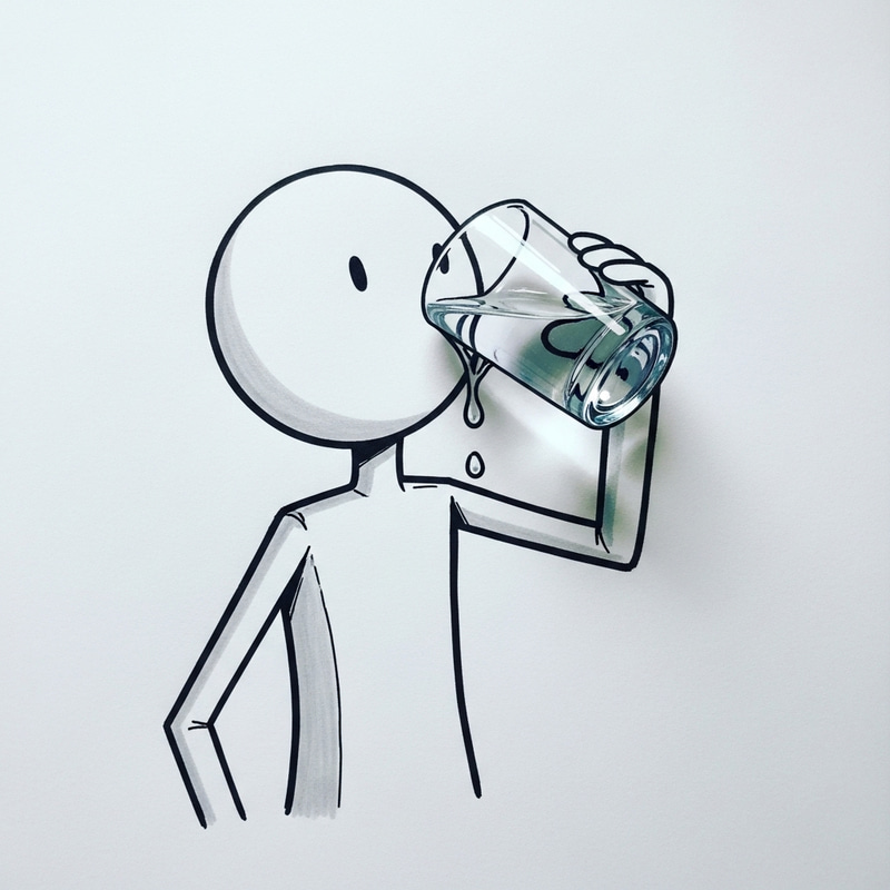 2D Stick Figure Enjoying Water – Hand-Drawn Art