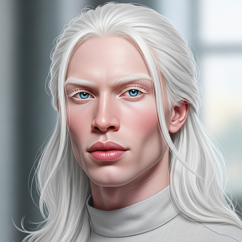 Striking Albino Man with Cat-Like Blue Eyes Striking Albino Man with Cat-Like Blue Eyes