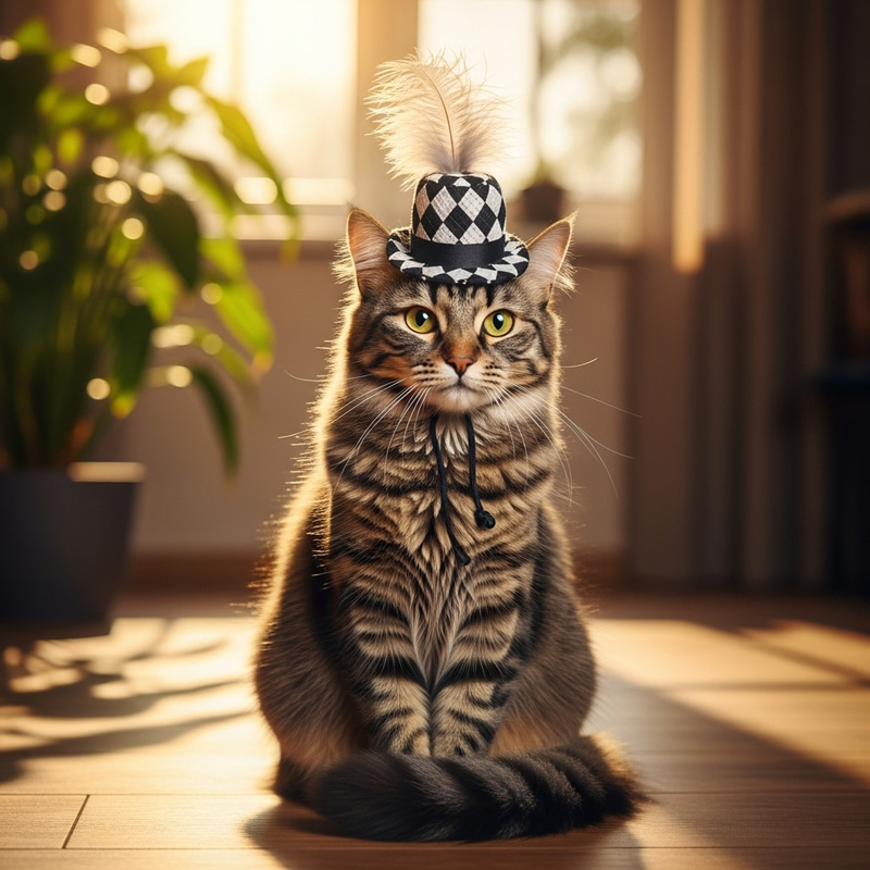 Stylish Domestic Cat in Hat | Elegant Feline Portrait