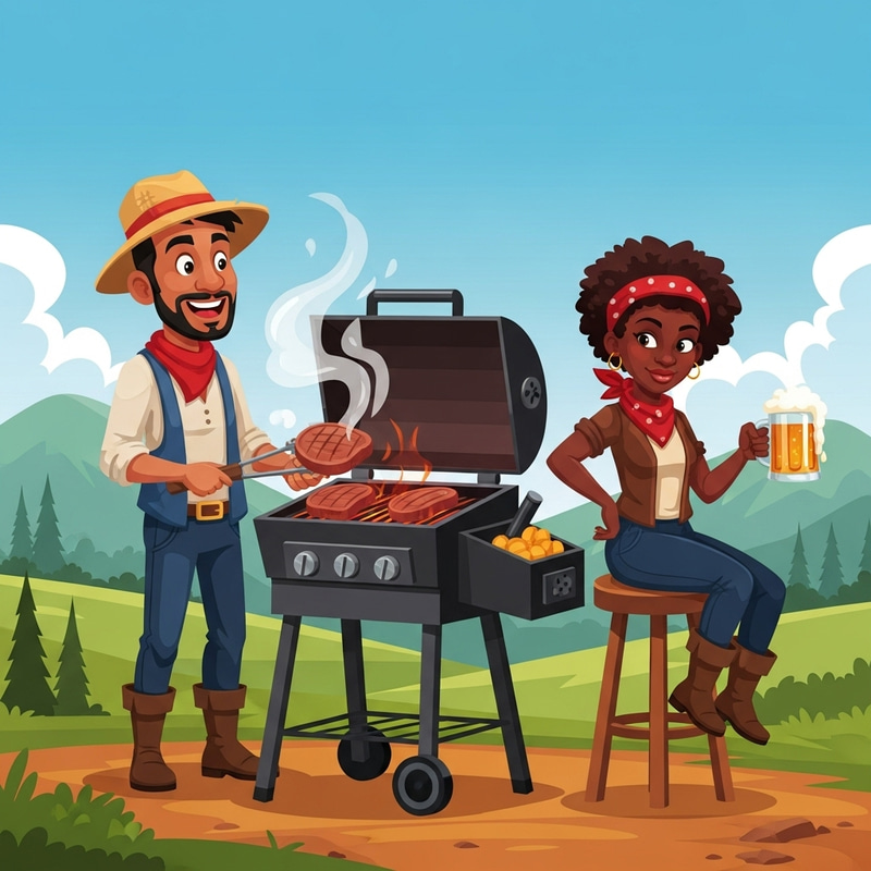 Charming Cartoon Hillbillies Grilling & Chilling with Beer Charming Cartoon Hillbillies Grilling & Chilling with Beer