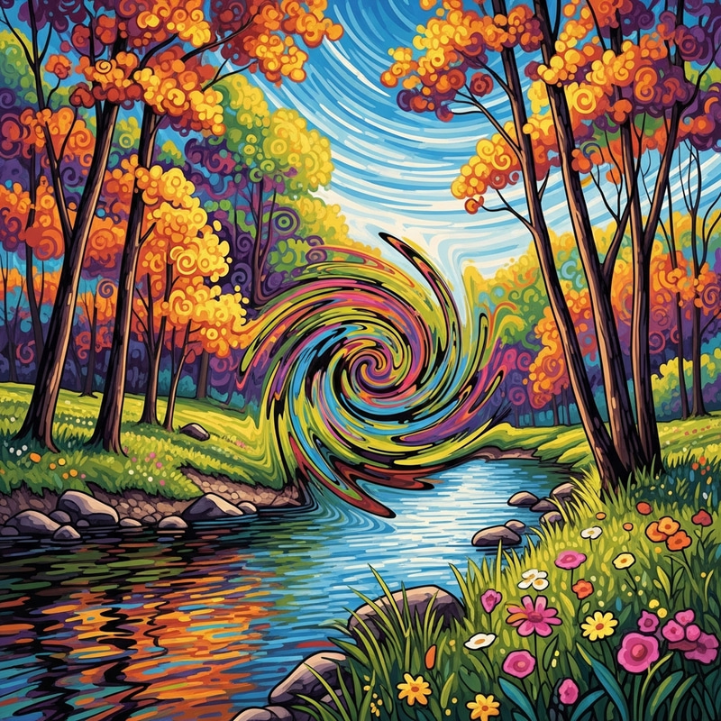 Vivid Abstract Nature Scene | Swirling Patterns & Psychedelic River Vivid Abstract Nature Scene | Swirling Patterns & Psychedelic River