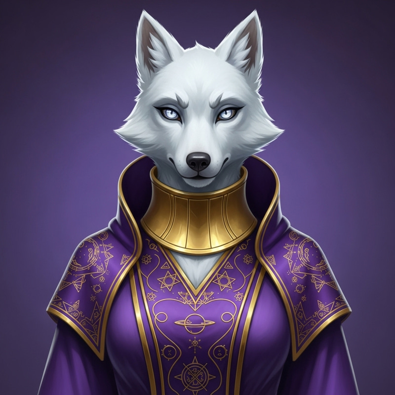 Female White Wolf Character with Silver Eyes in Royal Attire