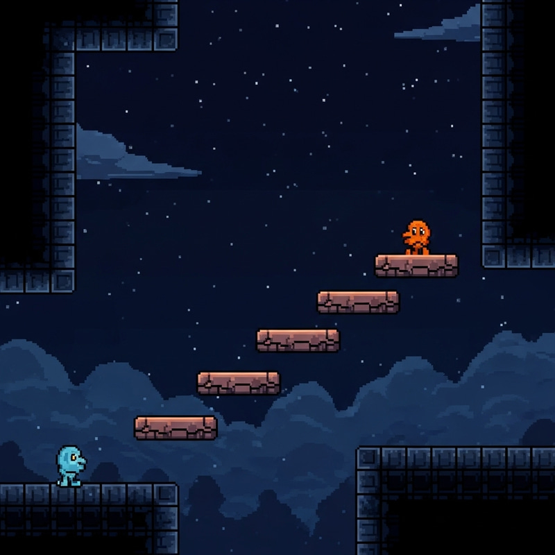 Pixellated Night Scene with Platforms: Moonlight Setting Pixellated Night Scene with Platforms: Moonlight Setting