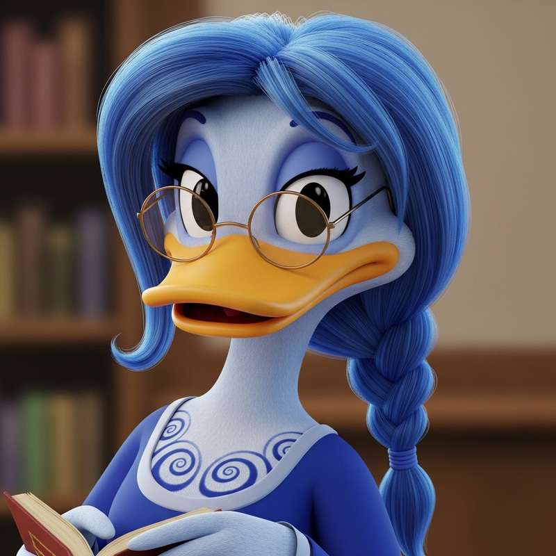 Intelligent Female Duck with Blue Hair and Glasses Intelligent Female Duck with Blue Hair and Glasses