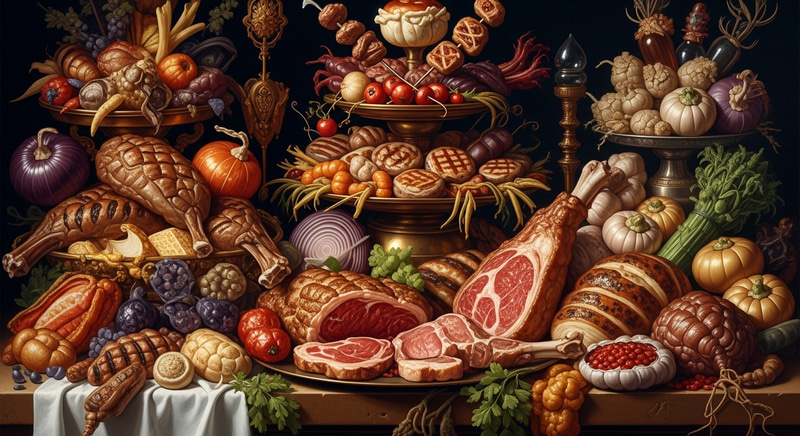 Sumptuous Still Life: Renaissance-Inspired Banquet Artwork