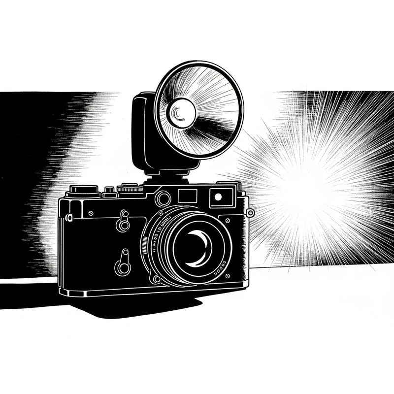 Camera Flash Drawing Silhouette | Brightly Illuminated Scene Camera Flash Drawing Silhouette | Brightly Illuminated Scene
