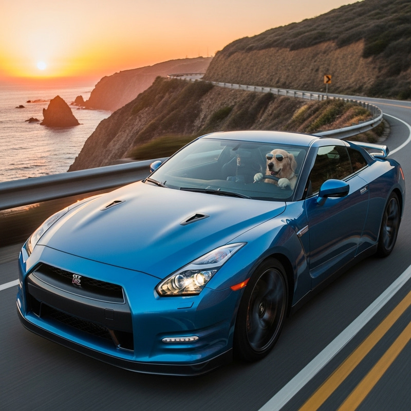 Dog Driving Nissan GT-R: An Adorable Scene Dog Driving Nissan GT-R: An Adorable Scene