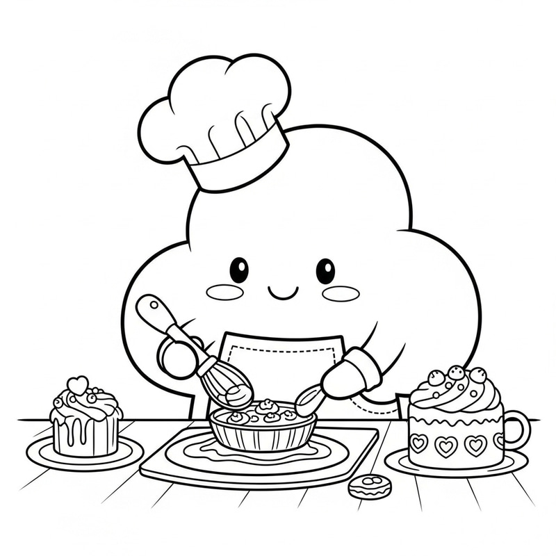 Enchanting Cloud Baking Coloring Page for Kids Enchanting Cloud Baking Coloring Page for Kids