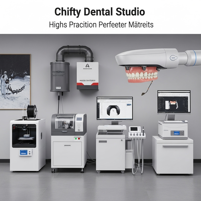 Futuristic Digital Dental Studio with 3D Printer, Milling Machine & Design Services
