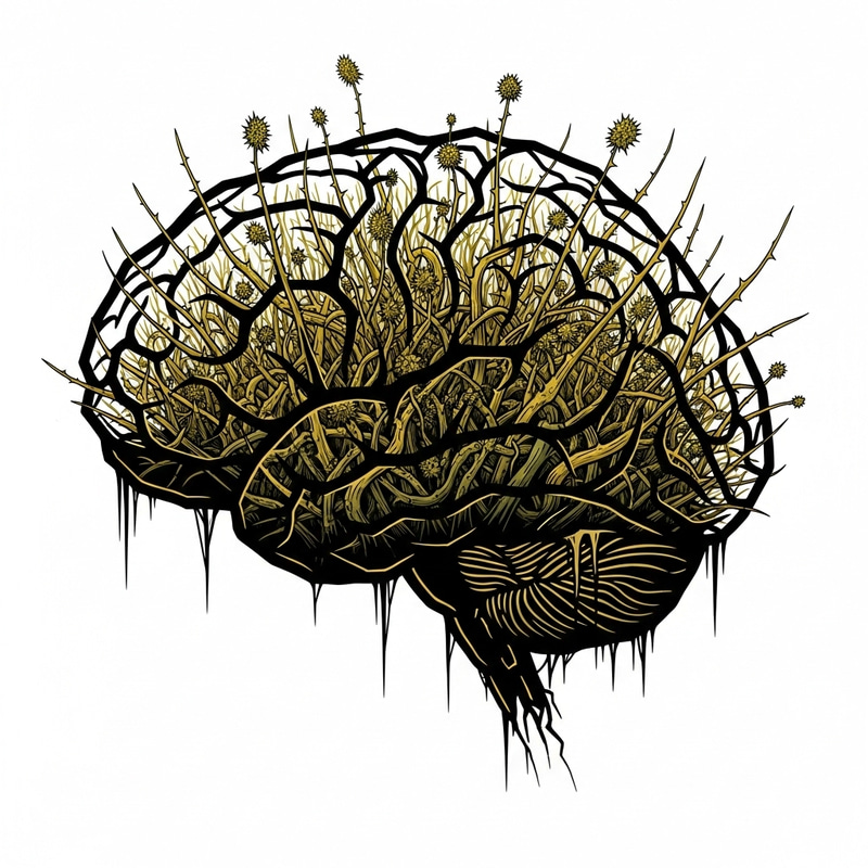 Abstract Brain Art: Weeds of Negativity in Black & Gold