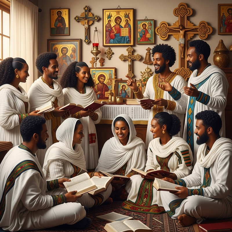 Traditional Ethiopian Orthodox Christians Learning Together