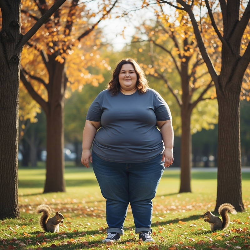 Overweight Person Enjoying Nature in Local Park Overweight Person Enjoying Nature in Local Park