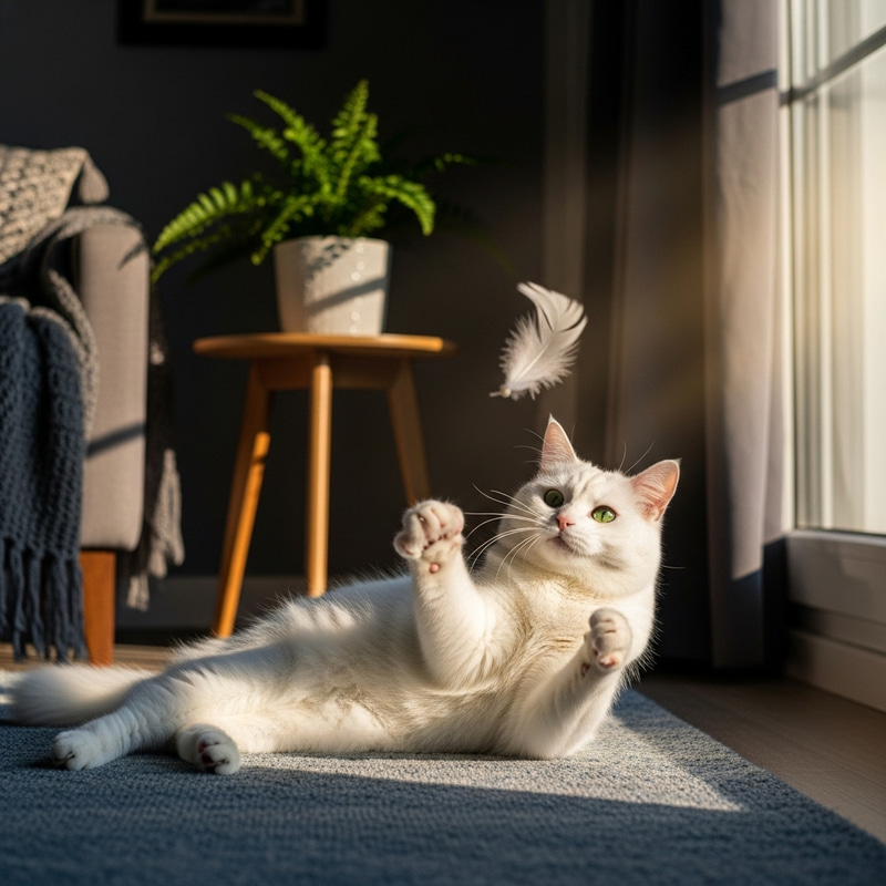 Adorable White Cat in Sunlit Room Adorable White Cat in Sunlit Room