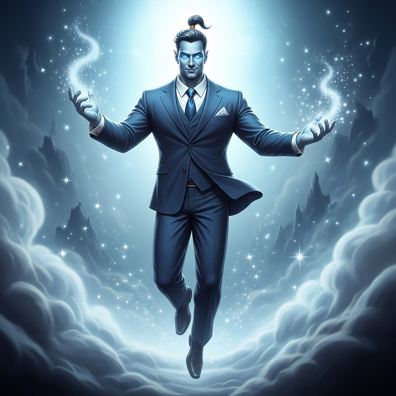 Ethereal Genie in Stylish Suit - Enchanting Image Ethereal Genie in Stylish Suit - Enchanting Image