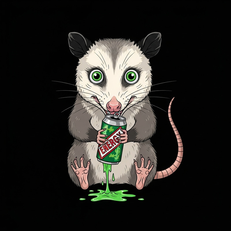 Dramatic Possum Overdose: Energy Drink Caricature Illustration Dramatic Possum Overdose: Energy Drink Caricature Illustration