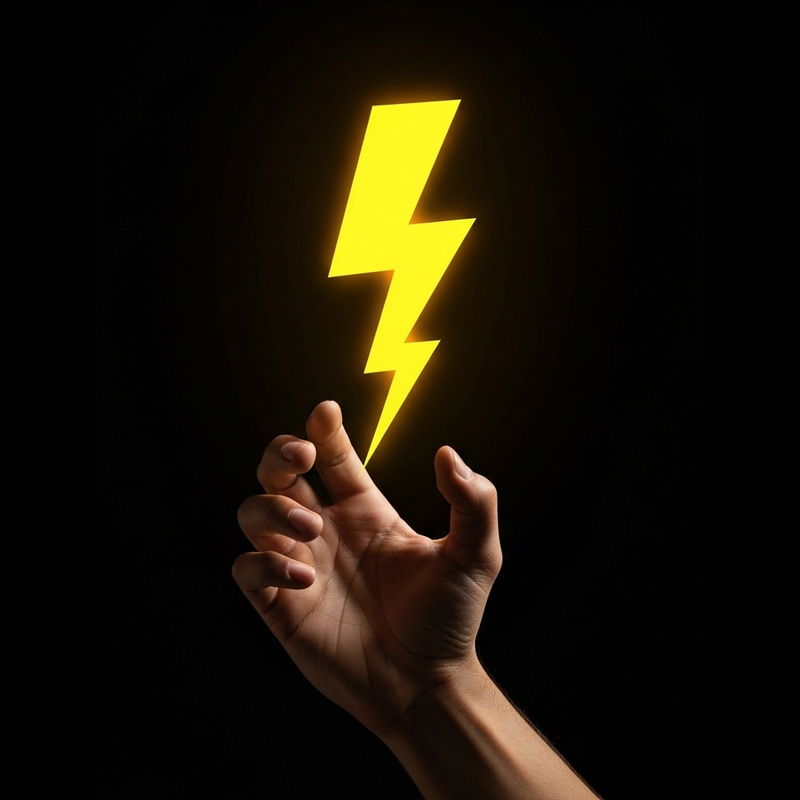 Hand Grasping Yellow Thunderbolt on Black Background Hand Grasping Yellow Thunderbolt on Black Background