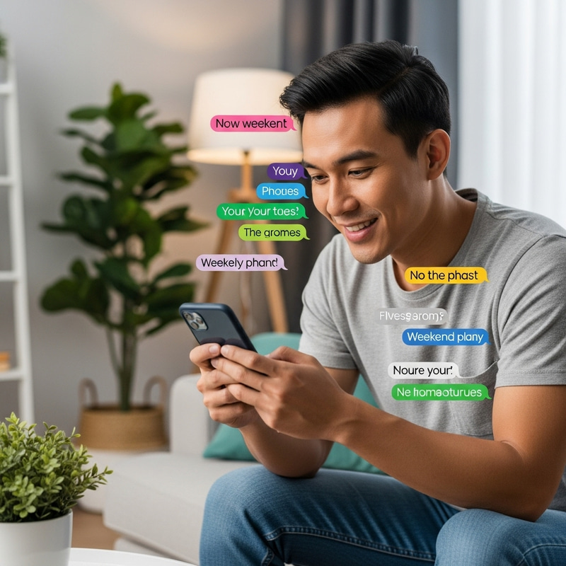 Excited Man Organizing Fun Weekend Plans in Group Chat Excited Man Organizing Fun Weekend Plans in Group Chat