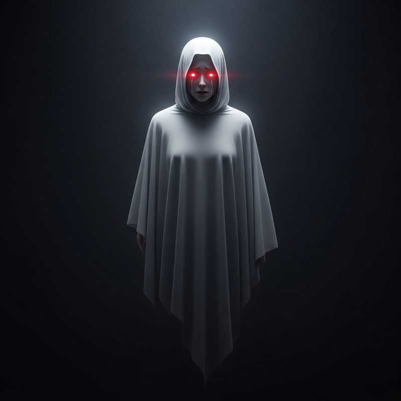 Sad Ghost with Glowing Red Eyes - Haunting Image Sad Ghost with Glowing Red Eyes - Haunting Image