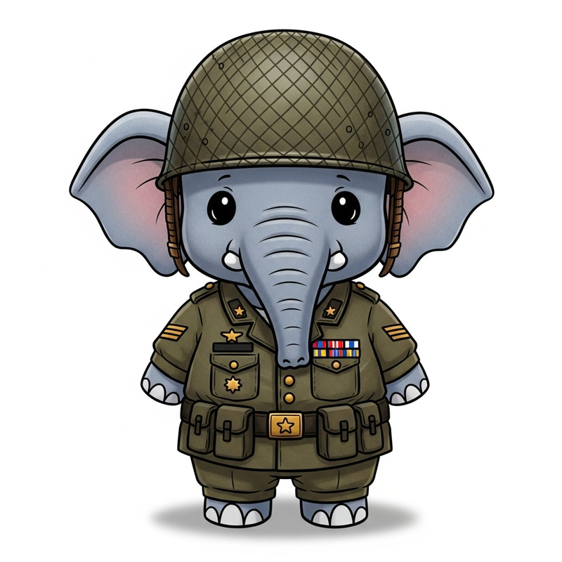 Charming Cartoon Elephant in Military Uniform Charming Cartoon Elephant in Military Uniform