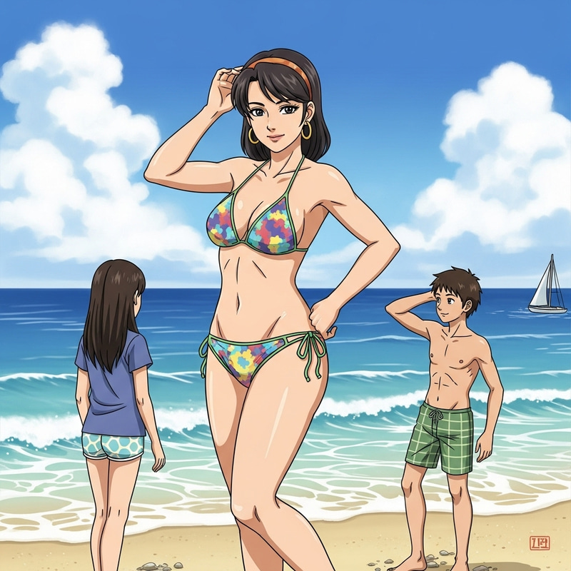 Anime Beach Scene: Confident Woman in Bikini Anime Beach Scene: Confident Woman in Bikini