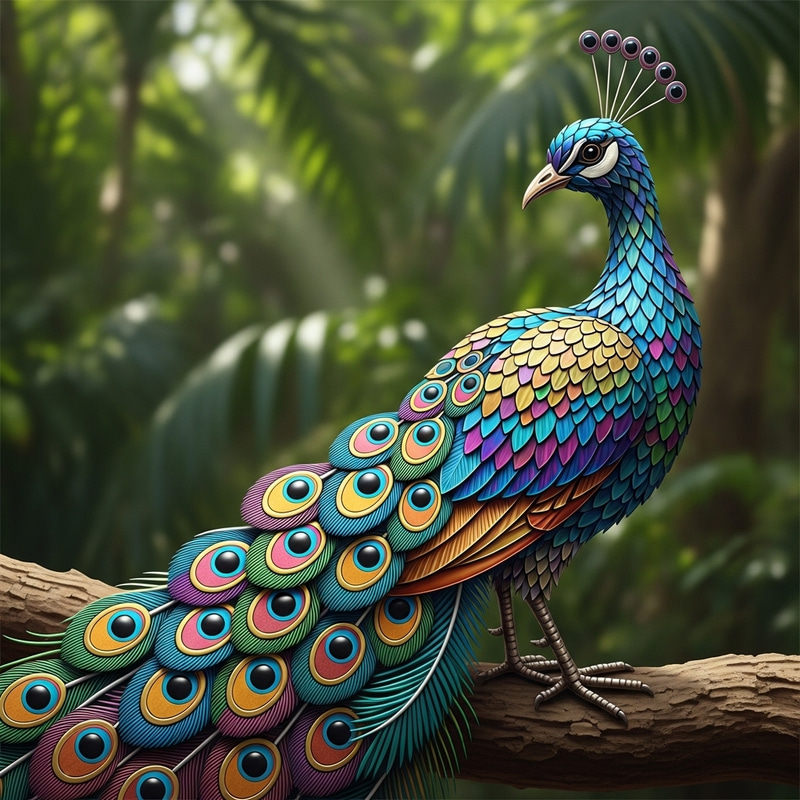 Colorful Peacock: Metal Tile Artwork