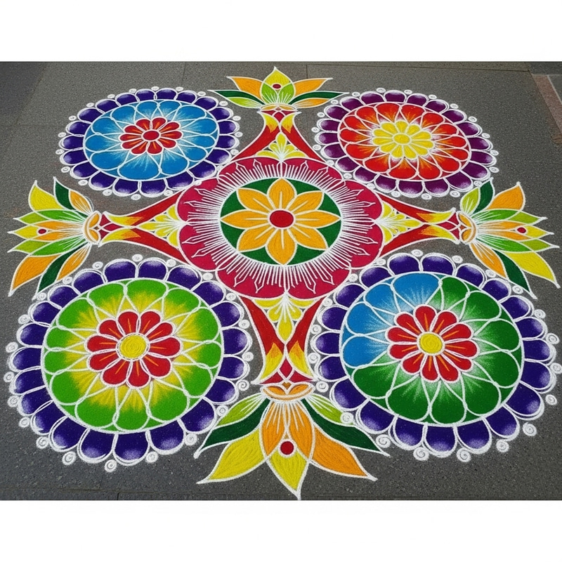 Traditional Indian Rangoli Design | Vibrant & Symmetrical Artwork Traditional Indian Rangoli Design | Vibrant & Symmetrical Artwork
