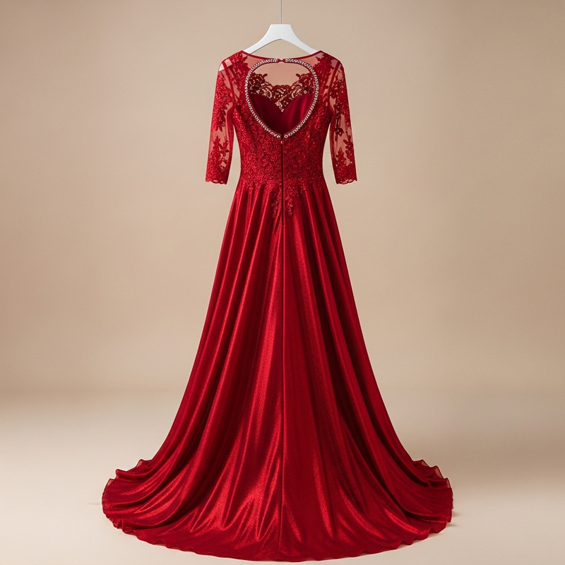 Stunning Floor-Length Red Dress with Subtle Lace Details Stunning Floor-Length Red Dress with Subtle Lace Details