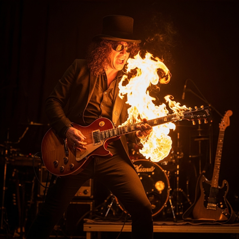 Slash Playing Intense Les Paul Guitar Solo in Flames