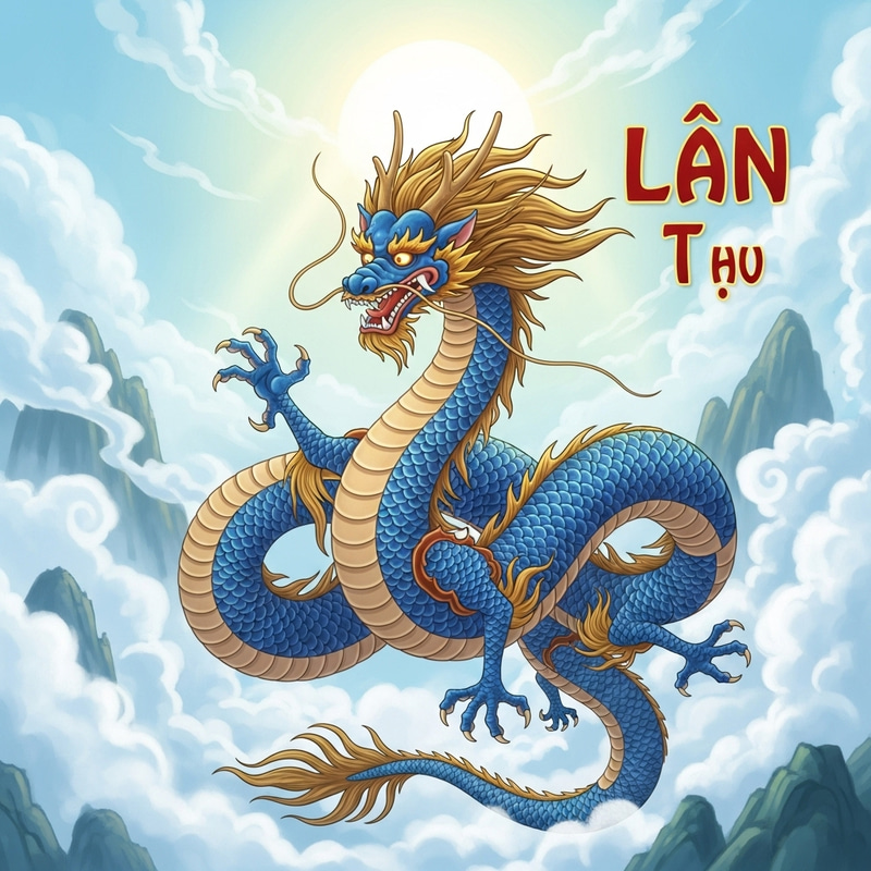 Vietnamese Dragon 'Lân' Soaring in Serene Sky