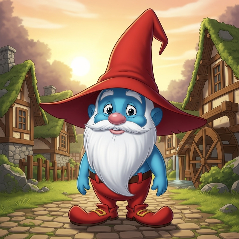 Daddy Smurf Cartoon: Wise Village Elder Homunculus Style