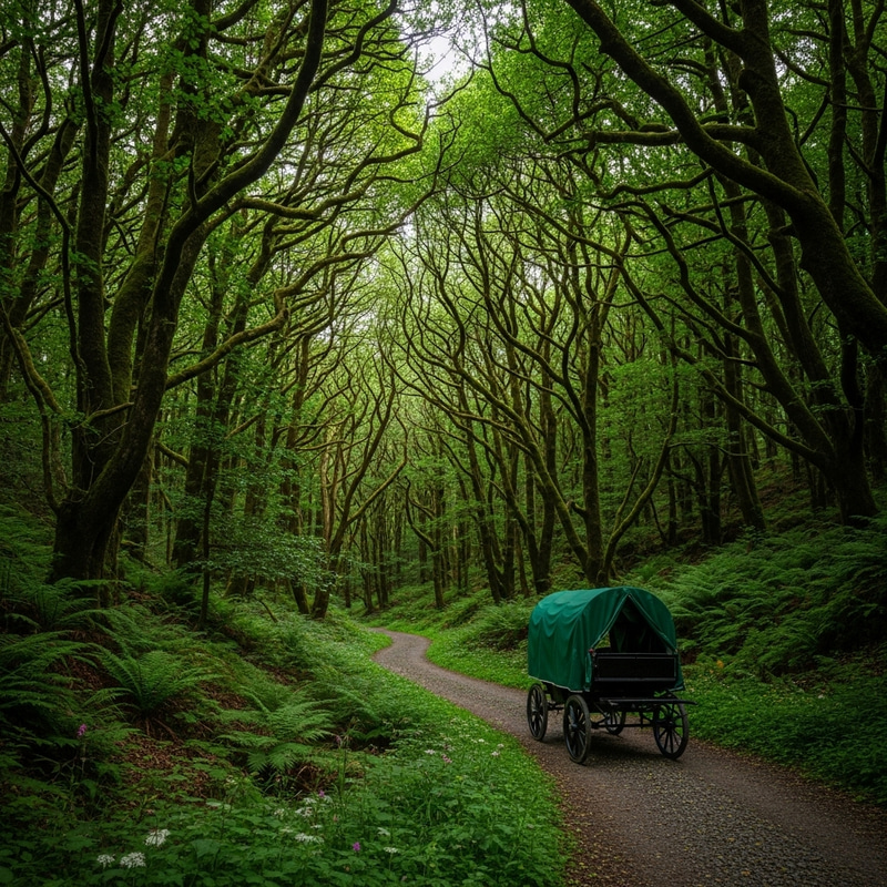 Verdant Forest Trail: Emerald Carriage Amid Lush Nature Verdant Forest Trail: Emerald Carriage Amid Lush Nature