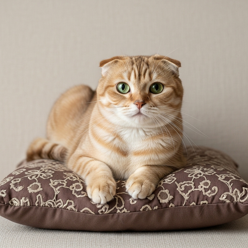 Scottish Fold Cat on Plush Cushion | Unique Breed Traits