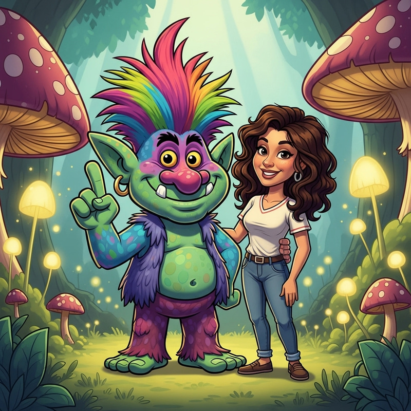 Troll and Brunette: Vibrant Cartoon Characters Troll and Brunette: Vibrant Cartoon Characters