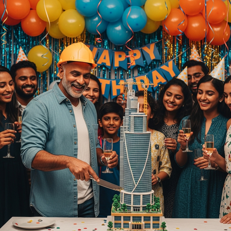 South Asian Man Celebrates Birthday with Skyscraper Cake South Asian Man Celebrates Birthday with Skyscraper Cake
