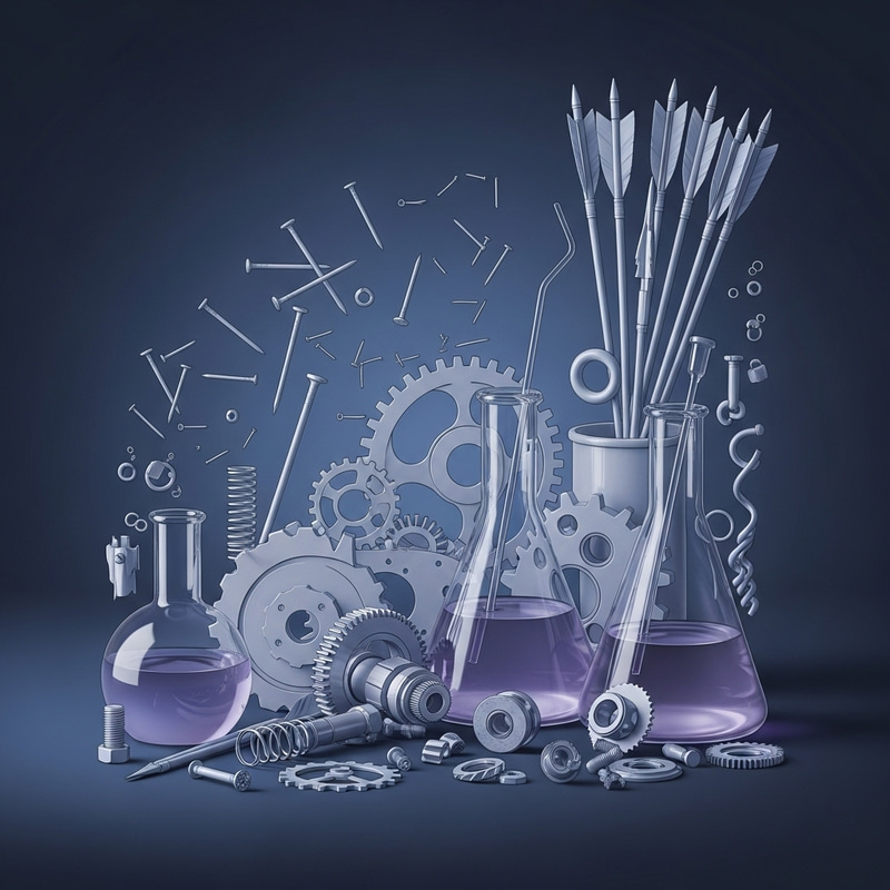 Mechanical Gears, Nails & Arrows in Shades of Blue and Purple