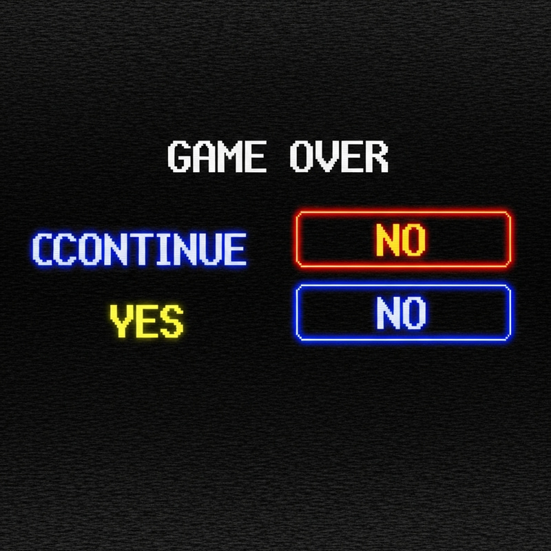 Retro Videogame Screen: Game Over Continue Yes No Retro Videogame Screen: Game Over Continue Yes No