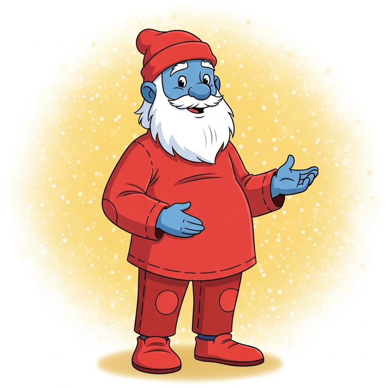 Cute Dad Cartoon Character with Blue Skin & White Beard