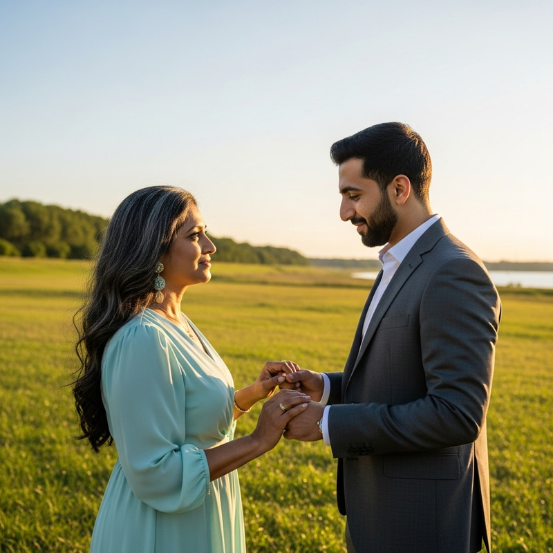 Heartfelt Connection Between Diverse Couple in Enchanting Field