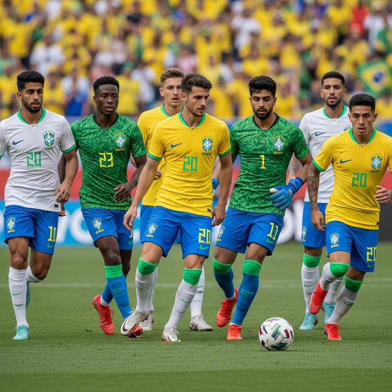Vibrant Brazil Football Team on Modern Field Vibrant Brazil Football Team on Modern Field