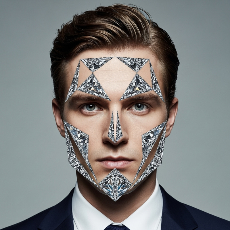 Diamond-Faced Man: Symmetrical Angular Features Diamond-Faced Man: Symmetrical Angular Features