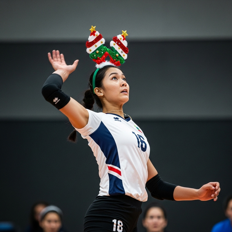 Female Volleyball Player with Festive Christmas Headband